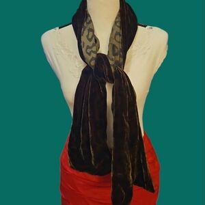 VTG RICHARD FISCHER Brown Velvet Silk Leopard Print Lined Scarf Stole